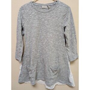 LOGO Lori Goldstein Swing Top Womens XXS Gray 3/4 Sleeve Pockets Colorblock